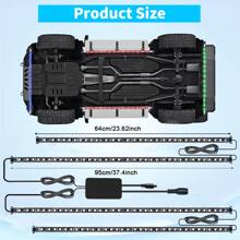 JESLED 汽車底盤燈,4入組無線led燈帶(25'' X2 + 37'' X2),夢幻色追光照明,遙控/app控制音樂12v車身防水燈套件,適用於卡車黑色 - 黑色 - 查看 4