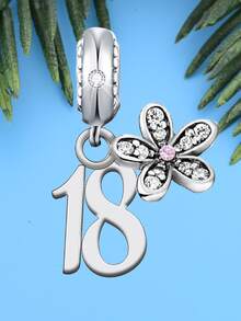 1入組925純銀數字&花朵墜飾釘珠適用於DIY,生日禮物