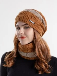 1pc Knitted Hat & Scarf Set, Winter Warm Ear Protection Women's Beanie Valentines Gift - Pink - View 7