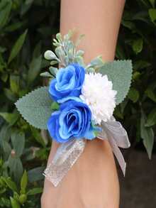 1 Pieza Pulsera De Flores Para Novia O Dama De Honor, Corsage De Flores De Tela Para Fiesta De Graduación, Boda, Banquete Y Uso Diario - Multicolor - Ver 4