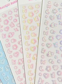 1pc Random Color Laser & Glitter Gradient Transparent Sticker Set With Butterfly, Heart, Moon And Flower Patterns For Bullet Journal, Scrapbooking Diy Decoration Back To School School Supplies - Multicolor - View 1