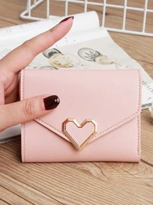 1個可愛清新的粉色心形三摺兒童零錢包,兒童禮物 - 粉色 - 查看 1