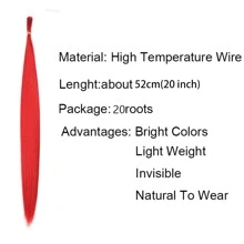 20根彩虹合成i型發片假色彩粉紅色髮飾配件,女性款式不帶夾子 - 紅色 - 查看 3
