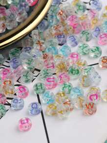 200 piezas de cuentas de acrílico transparentes con purpurina para elaborar collares, pulseras y joyería, con letras, de 7x4mm, con orificio de 1.5mm