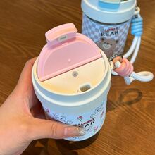 VANLFY Cartoon Bear Pattern Water Bottle - Pink - View 5