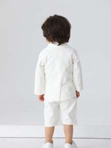 BOARNSEORL 男婴绅士套装三件套 - 白色长袖衬衫、领结西装外套和短裤，时尚百搭，适合生日派对、婚礼等场合。