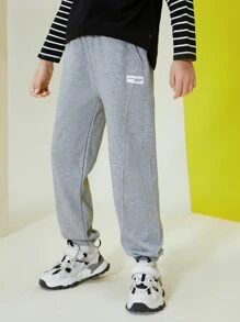 Chicos Pantalones deportivos con diseño de parche de letra - Gris - Ver 8