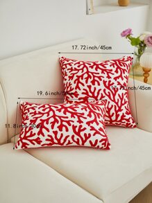 1入組海洋風格羊毛刺繡珊瑚枕套適用於家庭裝飾 - 紅色 - 查看 9