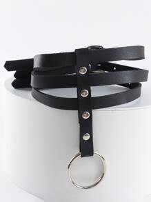 1pc Women's Multi-Layer Leather Decor O-Ring Choker, Perfect For Party Harness Halloween - Black - View 7