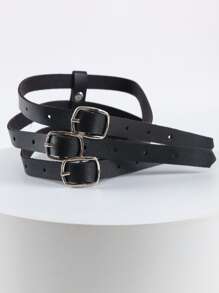 1pc Women's Multi-Layer Leather Decor O-Ring Choker, Perfect For Party Harness Halloween - Black - View 11