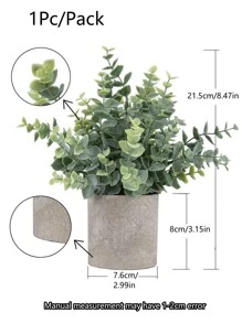 1Pc Potted Fake Plants Artificial Plastic Eucalyptus Potted Plants Small Fake Plants In Pots Faux Eucalyptus Potted Plant For Home Shelf Decoration Office Table Farmhouse Room Desktop Decoration - Green - View 2