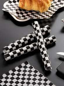 1套/100入黑白格子防油紙墊，廚房托盤，漢堡，薯條和麵包籃用，空氣炸鍋廚房免清洗紙，烤盤防油紙 - 黑與白 - 查看 4