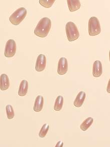 24 Peças Adesivos de Unhas Curtas Ovais em Branco Leitoso Ombré, Unhas Postiças Estilo Japonês com Pó Espelhado Degradê Rosado, Acompanha 1 Peça de Gel Gelatinoso e 1 Peça de Adesivo de Unhas, Suprimentos de Unhas - Multicolorido - Visão 6