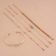 5pcs Set Heart Knot Turquoise Moon Pendant Bracelets For Women