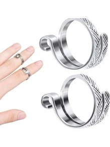 1入組鉤針手指環調節鉤針織環,開放式線引導指夾織物套 - 銀色 - 查看 7