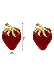 1 đôi Đỏ  Ly Hình Dâu tây Hoa tai Đối với phụ nữ , Duy nhất Nghiên cứu Tai Phụ kiện Đồ trang sức - Vàng - Xem 3