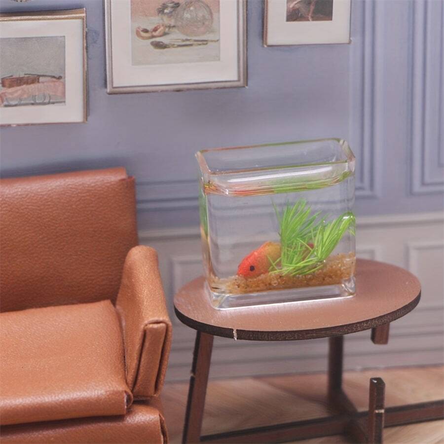 1pc Mini Square Glass Fish Tank, Home Aquarium Decoration, Diy Scene Ornaments, Miniature Accessory Best Gifts - Orange - View 1