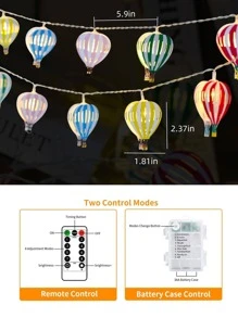 1pc New Hot Air Balloon LED String Light With Remote Control, Christmas Decorative Fairy Light - Multicolor - View 5