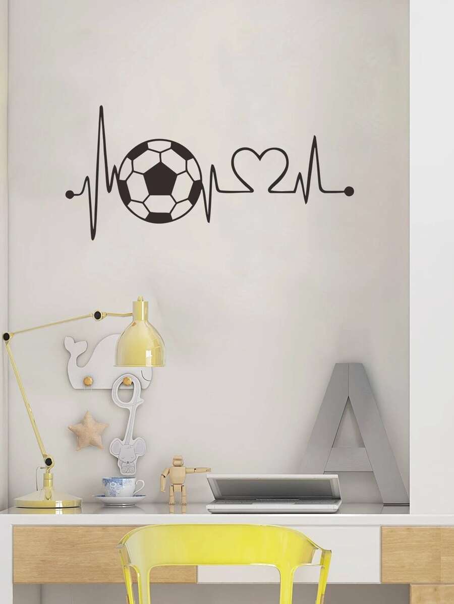 1入組黑色愛心足球pvc自粘貼紙,家居房間牆壁裝飾或壁紙 - 黑色 - 查看 1