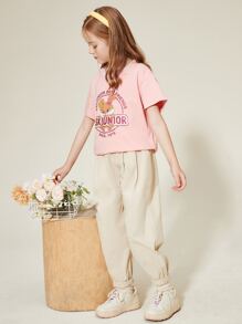 Bộ đồ hai mảnh dành cho các cô gái tuổi teen gồm áo thun cổ thuyền in hình họa tiết thể thao thông thường và quần chạy bộ - Nhiều màu - Xem 8