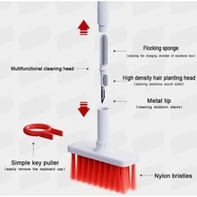 1pc White & Red Multifunctional 5 In 1 Cleaning Brush With Key Puller And Plastic Keycap Removing Tool, Plastic Cleaning Tool Set For Cleaning Pc, Airpods, Earphones, Tablet, Keyboard And Laptop - Red and White - View 3