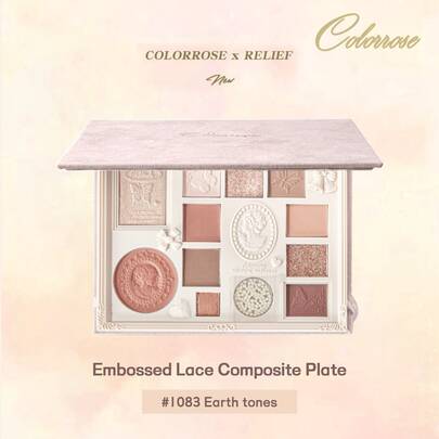 COLORROSE 压纹彩妆盘，哑光和珠光眼影粉盘，显色度高，持久闪亮眼影，质地柔滑轻盈，带镜子，高光，修容和腮红多功能彩妆盘