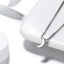 1入組微小月亮項鍊適合女士男士,時尚極簡小新月吊墜首飾類,925純銀精細項鍊吊墜適用於男孩女孩約會生日禮物日常穿著裝飾用品