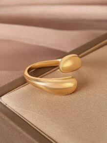 1pc Copper Vintage Open Teardrop Ring, Perfect For Dating Gift - Yellow Gold - View 4