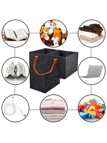 Felt Portable Storage Bag/Staircase Home Storage Bucket/Toy Storage Box With Leather Handle - light grey - View 3