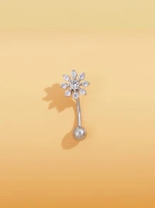 BR257 迷人镶嵌花朵设计肚脐环，适合女士，铜质穿孔首饰，情人节、妈妈、母亲、母亲节、礼物