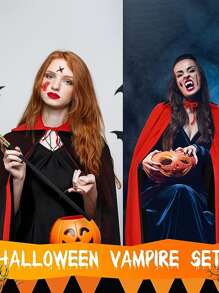 1入組黑色和紅色披肩-萬聖節吸血鬼披肩-雙層吸血鬼睡袍適合萬聖節-中性成年人兩面可戴連帽女巫披肩-派對角色扮演服飾-吸血鬼服飾萬聖節服飾適用於成年人 - 彩色 - 查看 6