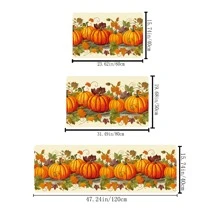 1pc Maple Leaf & Pumpkin Patterned Mat, Farmhouse Style Rectangle Polyester Water Absorbent & Skid Resistant, Suitable For Bathroom And Kitchen - Multicolor - View 2