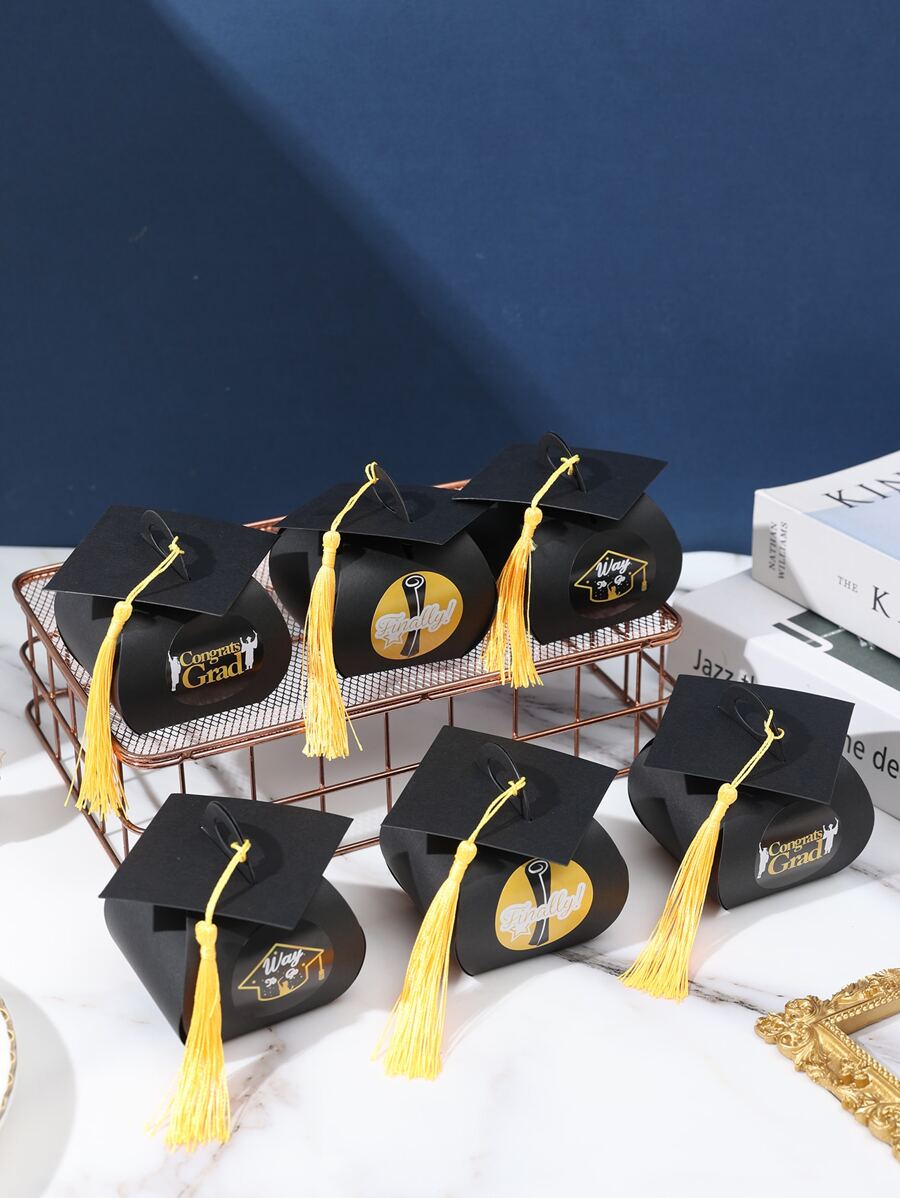 10入組畢業禮物盒,畢業帽糖果禮品盒,適用於客人畢業庆祝活动,祝贺巧克力禮品盒,畢業檯面中心裝飾,慶祝活動用品(黑色) - 黑色 - 查看 1