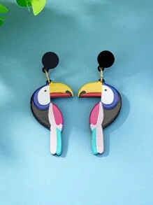 1pair Fashionable & Eye-catching Acrylic & Colorful Bird Printed Drop Earrings For Women To Wear In Daily Life, Party And Banquet