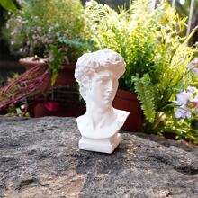 1入組迷你版David上半身雕像，著名希臘人物人像雕塑，樹脂製人頭裝飾模型：為您的家居裝飾增添藝術氣息！ - 白色 - 查看 2