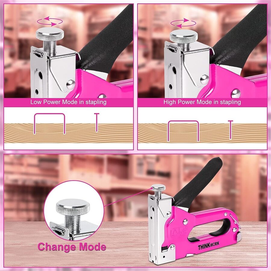 THINKWORK Heavy Duty Staple Gun, 3 In 1 Pink Staple Gun For Upholstery