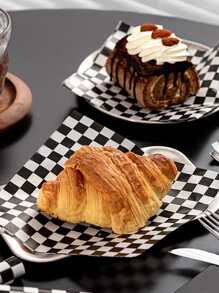 1套/100入黑白格子防油紙墊，廚房托盤，漢堡，薯條和麵包籃用，空氣炸鍋廚房免清洗紙，烤盤防油紙 - 黑與白 - 查看 2