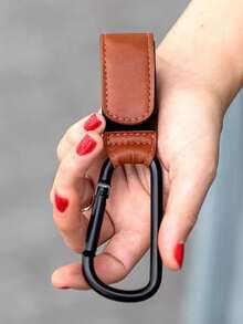 1pc Brown Pu Leather Baby Stroller Hook, Metal Hook Style Multipurpose Hook For Outdoor Use, Durable And Sturdy - Brown - View 3