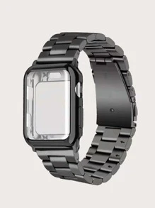 1入組黑色金屬三環錶帶和防摔屏保護套裝，適用於蘋果手錶40mm 41mm 44mm 45mm系列Se/8/7/6/5/4 - 黑色 - 查看 2