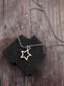 Collar En Forma De Colgante De Estrella Grande De Estilo Gótico Vintage Con Cadena De Acero Inoxidable - Plateado - Ver 3