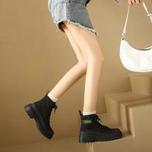 女式復古高筒機車靴,厚底,英倫風格,適用於工作和踏山 - 黑色 - 查看 11