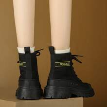 女式復古高筒機車靴,厚底,英倫風格,適用於工作和踏山 - 黑色 - 查看 10