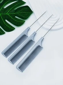 3pcs Lady's Rat Tail Comb With Steel Pins & Teasing Comb Set, Suitable For Home & Salon Use - Silver - View 1