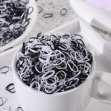 500Pcs Girls Colorful Mini Disposable Rubber Band Hair Ties Suitable For Daily Use - Black and White - View 7