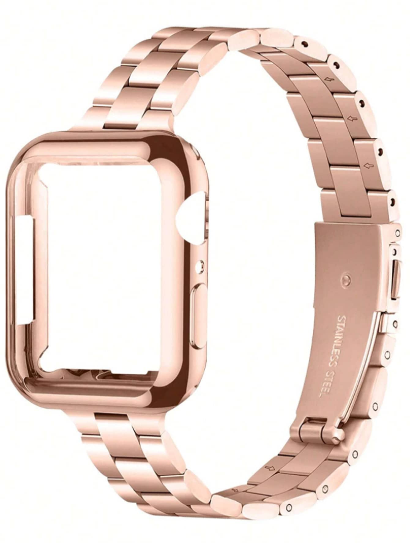 1 件男女通用玫瑰金金屬 3 帶保護殼兼容 Apple Watch 錶殼 40 毫米/41 毫米/44 毫米/45 毫米;兼容 Apple Watch Series Se/8/7/6/5/4 錶帶和錶殼組合 - 玫瑰金 - 查看 1