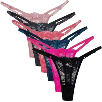 Yun Meng Ni 6pcs/Set Sexy See-Through Lace G-String Panties With Adjustable Waist, Mesh & Seamless T-Back Design Lingerie Panties For Women