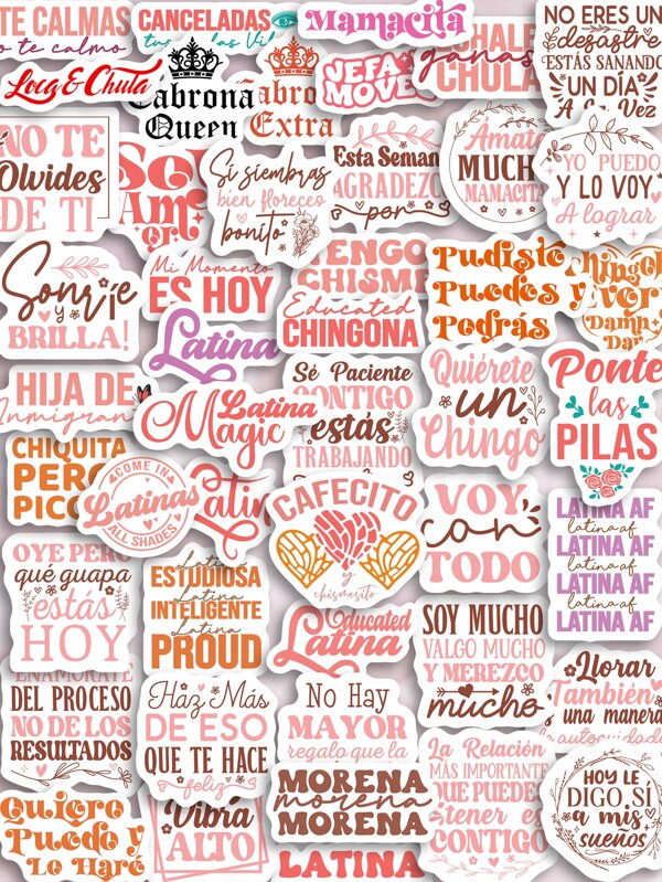 48 Peças De Volta às Aulas, Adesivos com Frases Positivas em Espanhol Latina, Adesivos para DIY, Álbum, Diário, Colagem, Citação Mexicana, Estética, Material para Scrapbook