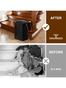 Felt Portable Storage Bag/Staircase Home Storage Bucket/Toy Storage Box With Leather Handle - light grey - View 2