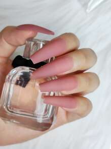 24 Piezas Uñas Largas De Un Solo Color Con Acabado Brillante, Mate Y Helado, Adecuado Para Uso Diario Y Estilo Callejero - Rosa coral - Ver 3