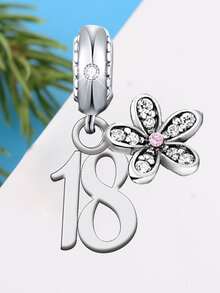 1入組925純銀數字&花朵墜飾釘珠適用於DIY,生日禮物